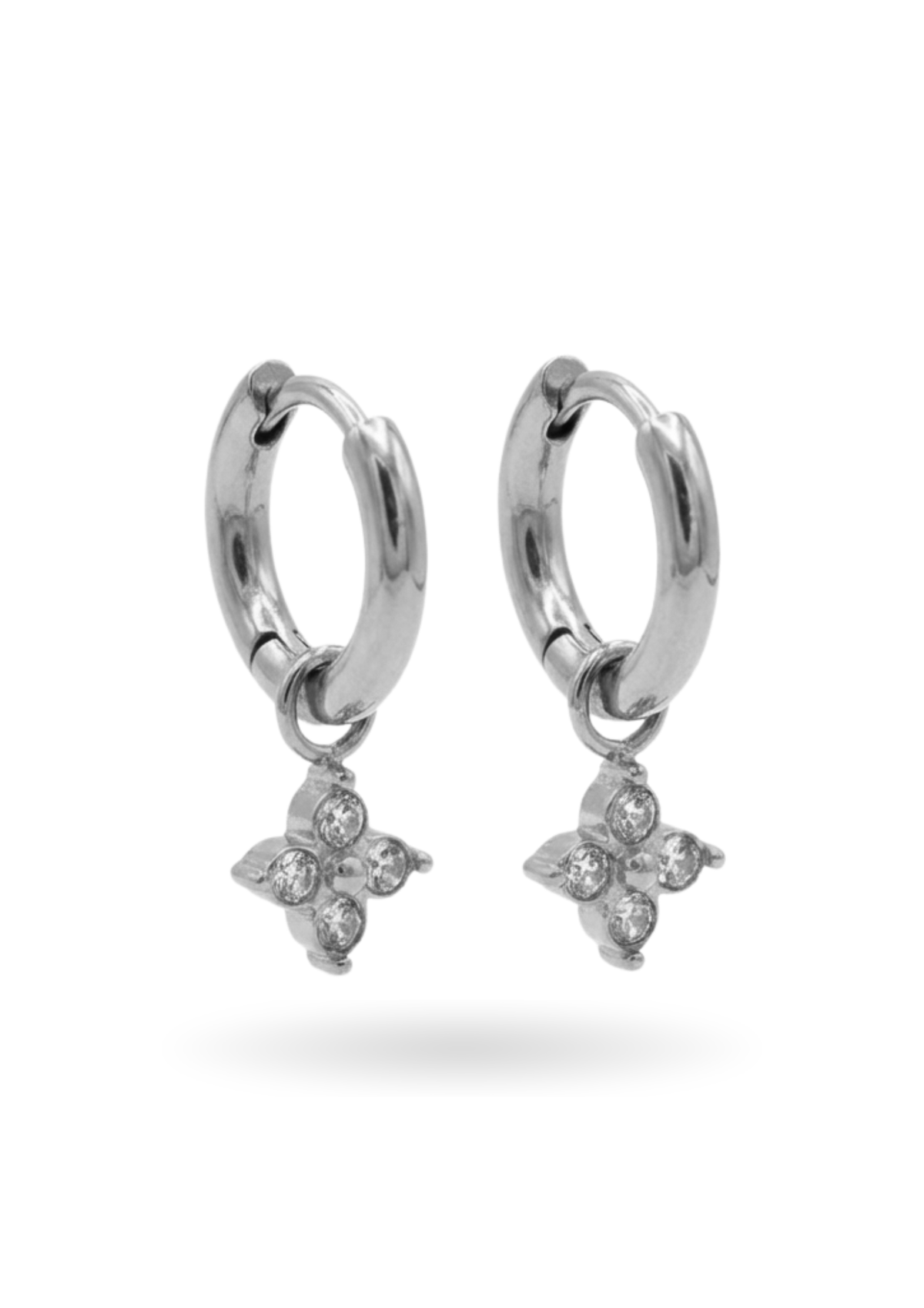 Boucles d'Oreilles Créoles Trèfle Strass argent
