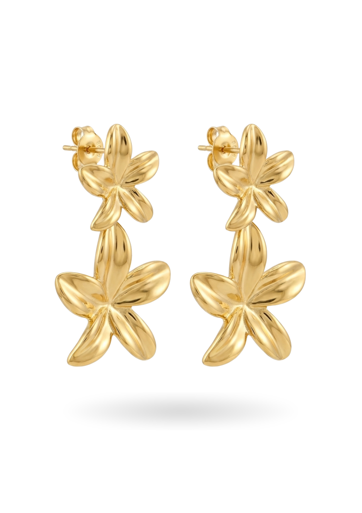 Boucles d'Oreilles Pendantes Doubles Fleurs or