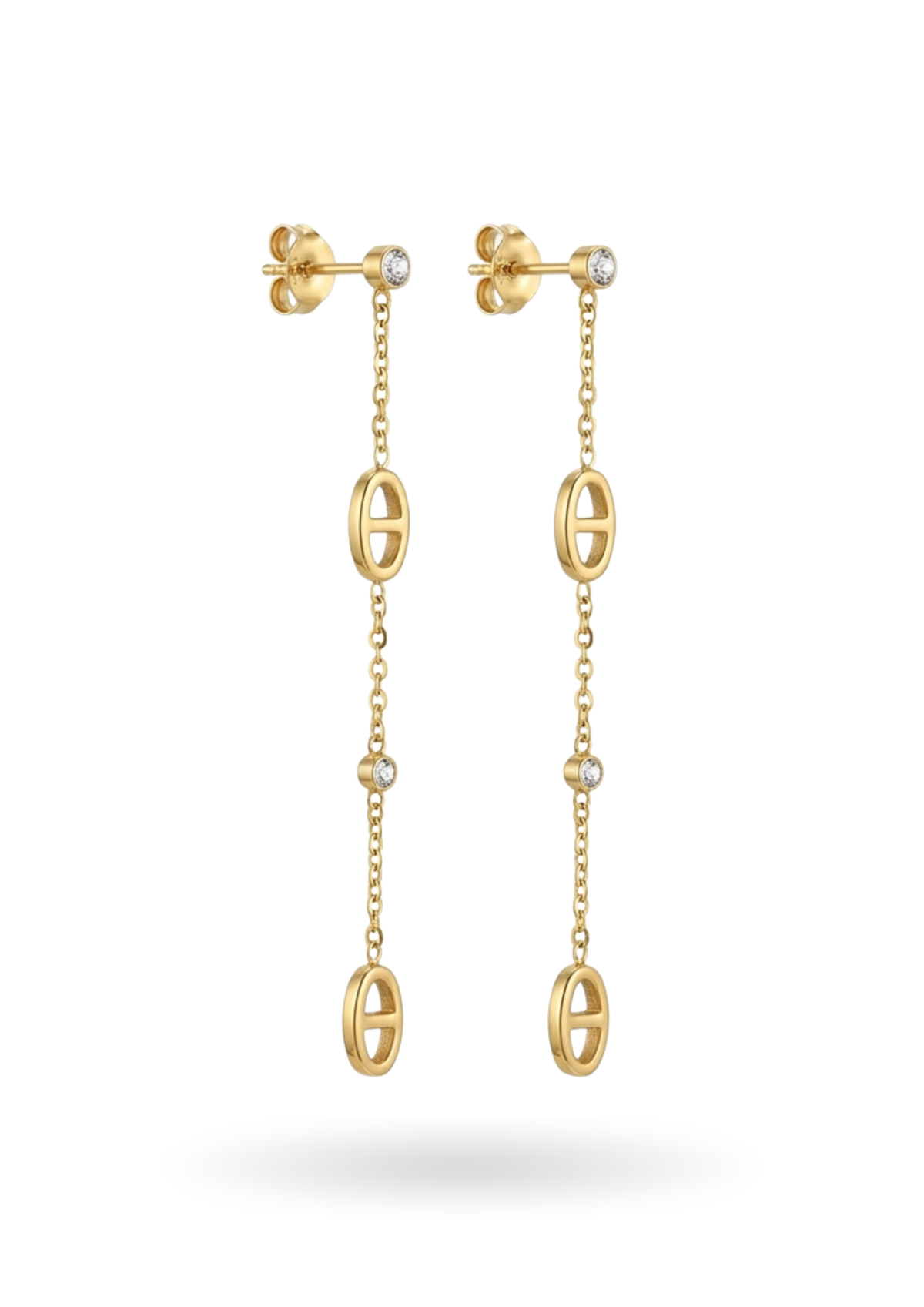Boucles d'Oreilles Pendantes Maille Marine Strass or