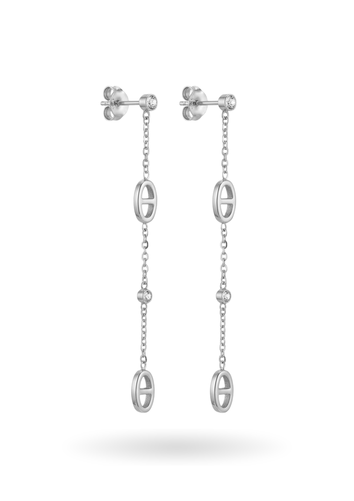 Boucles d'Oreilles Pendantes Maille Marine Strass argent