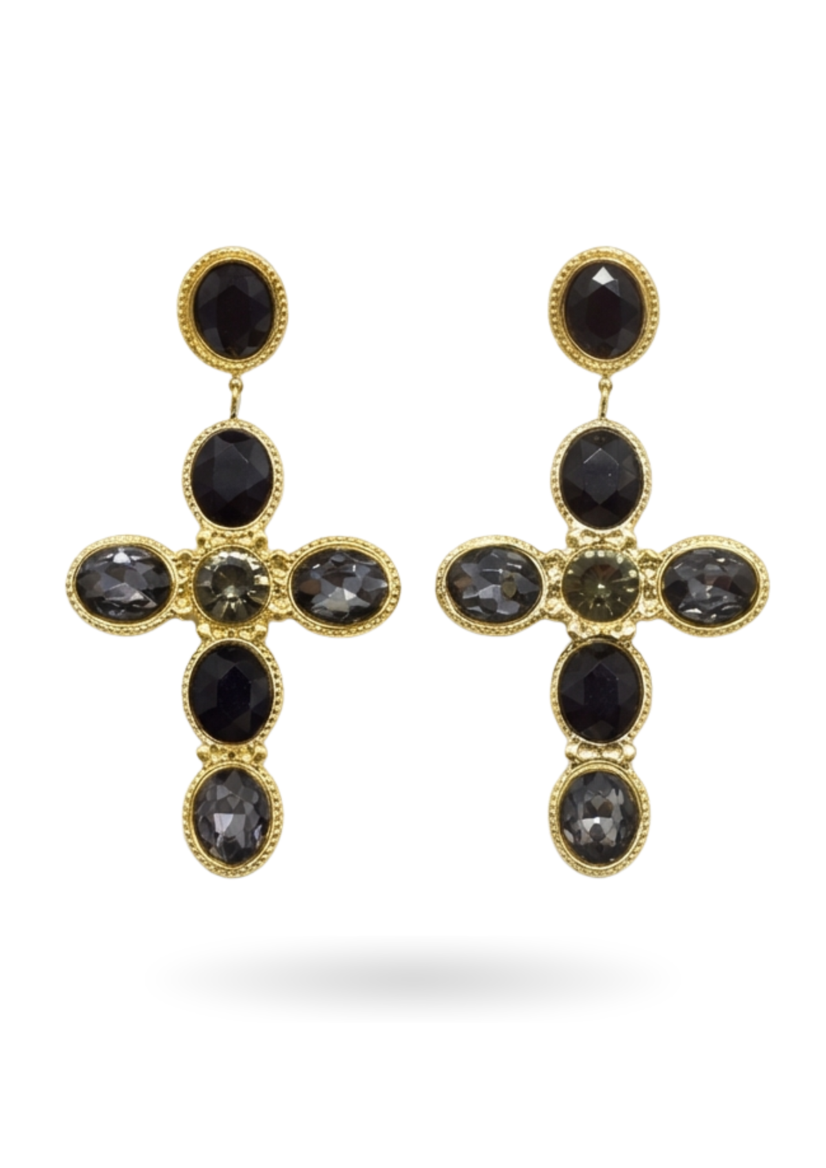 Boucles d'Oreilles Pendantes Croix Strass noir