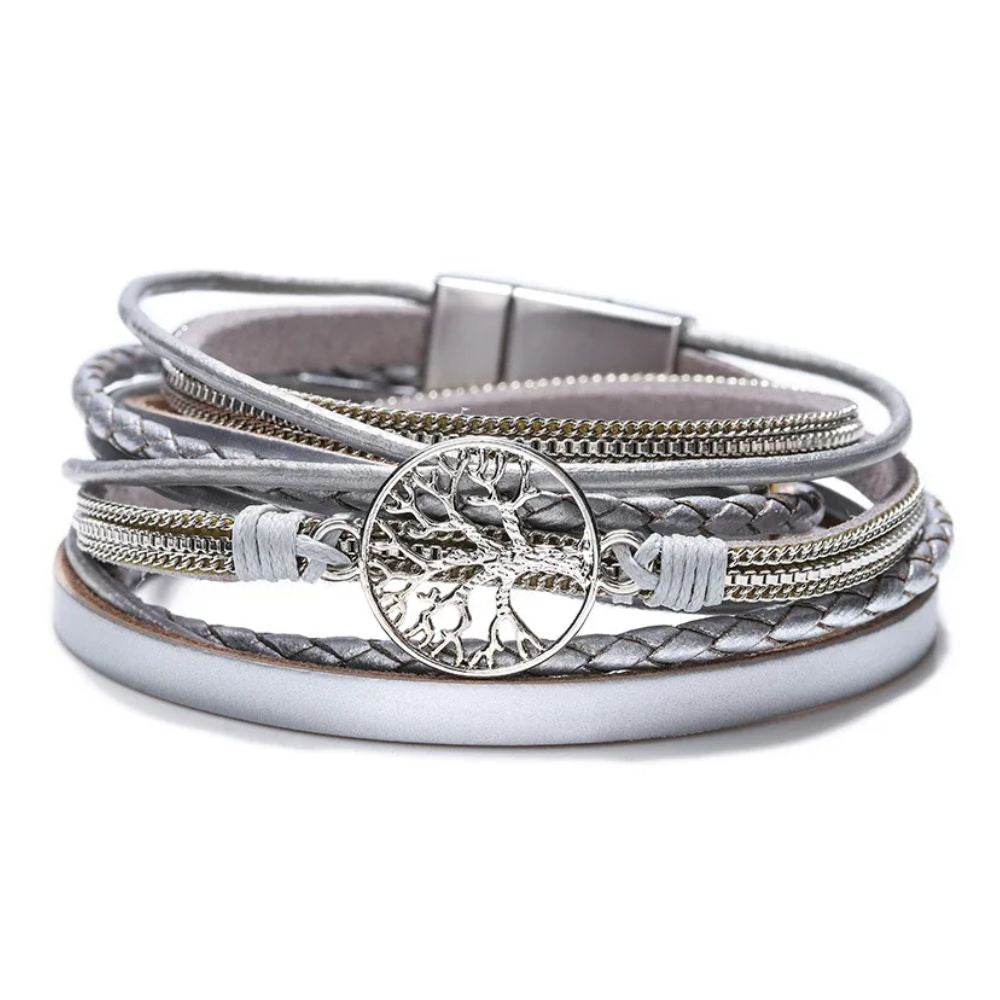 Bracelet Arbre de Vie Cuir Gris