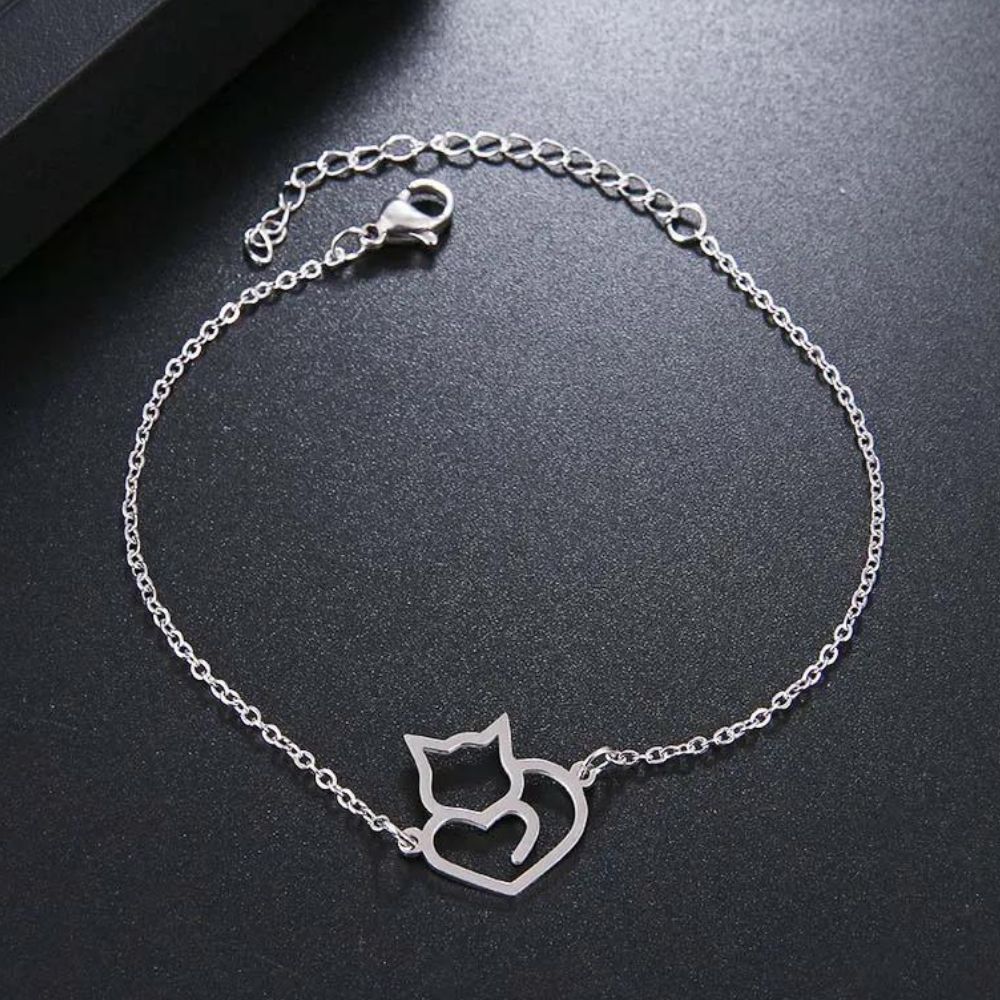 bracelet chat coeur argent