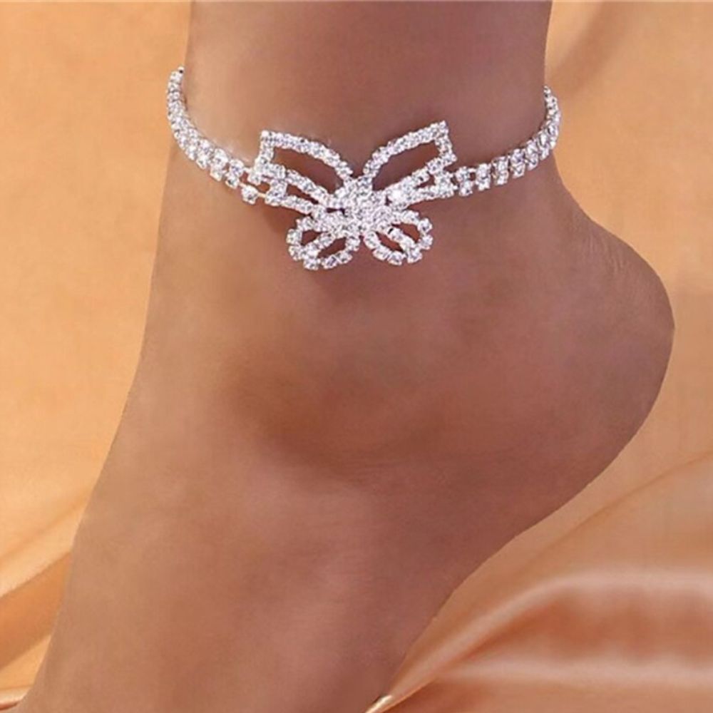 Bracelet Cheville Papillon Strass