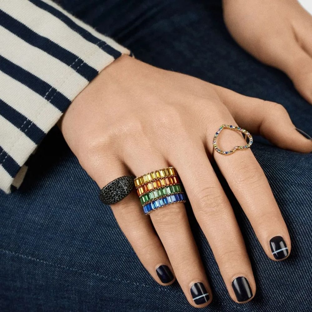 Bague Cœur Diamants Couleurs Acier