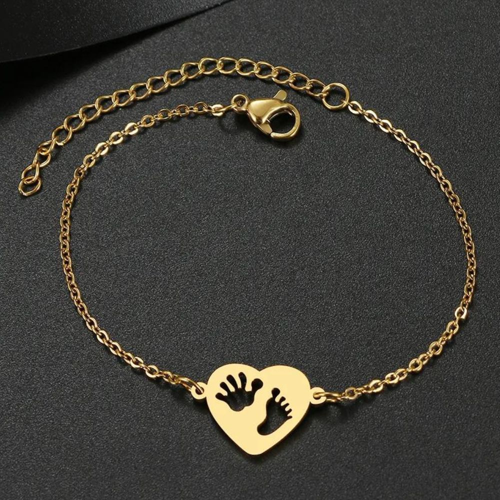 bracelet coeur empreintes de couleur or