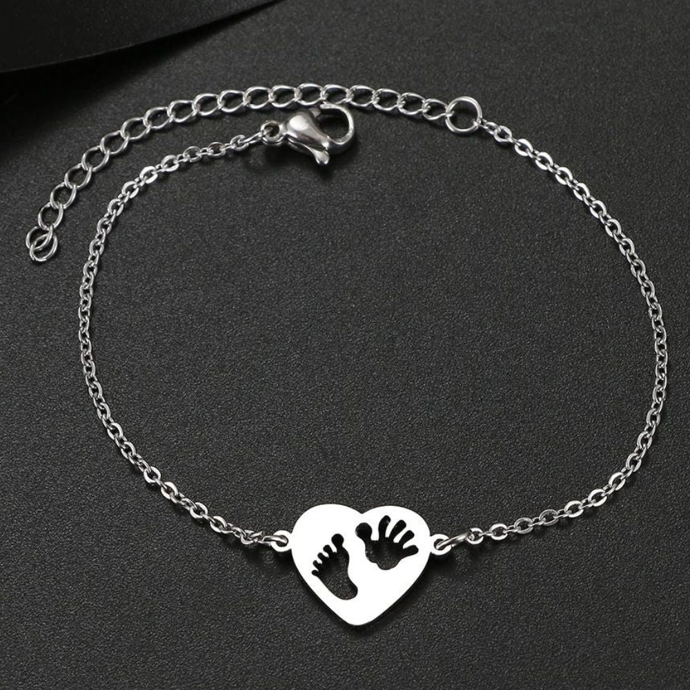 bracelet coeur empreintes de couleur argent