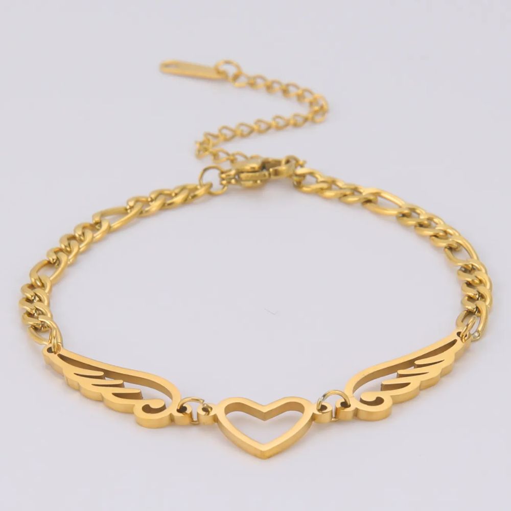 bracelet coeur en ailes de couleur or