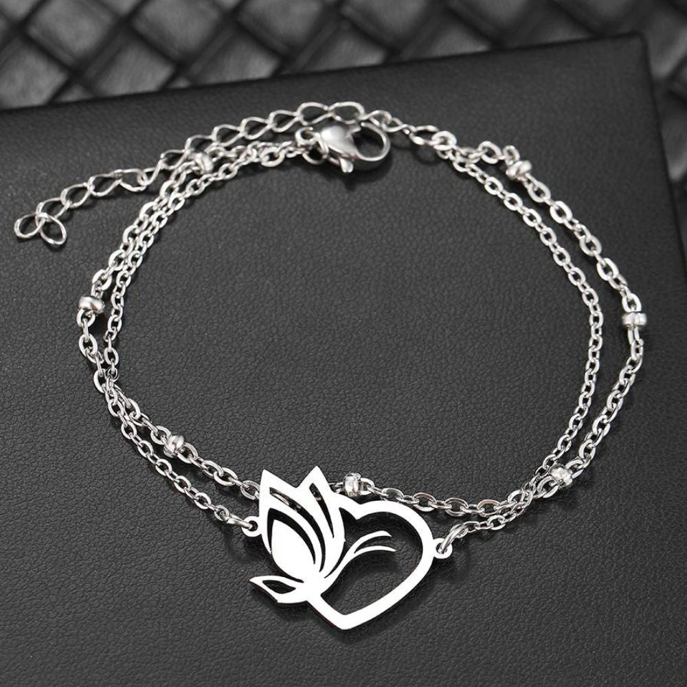 bracelet coeur papillon argenté