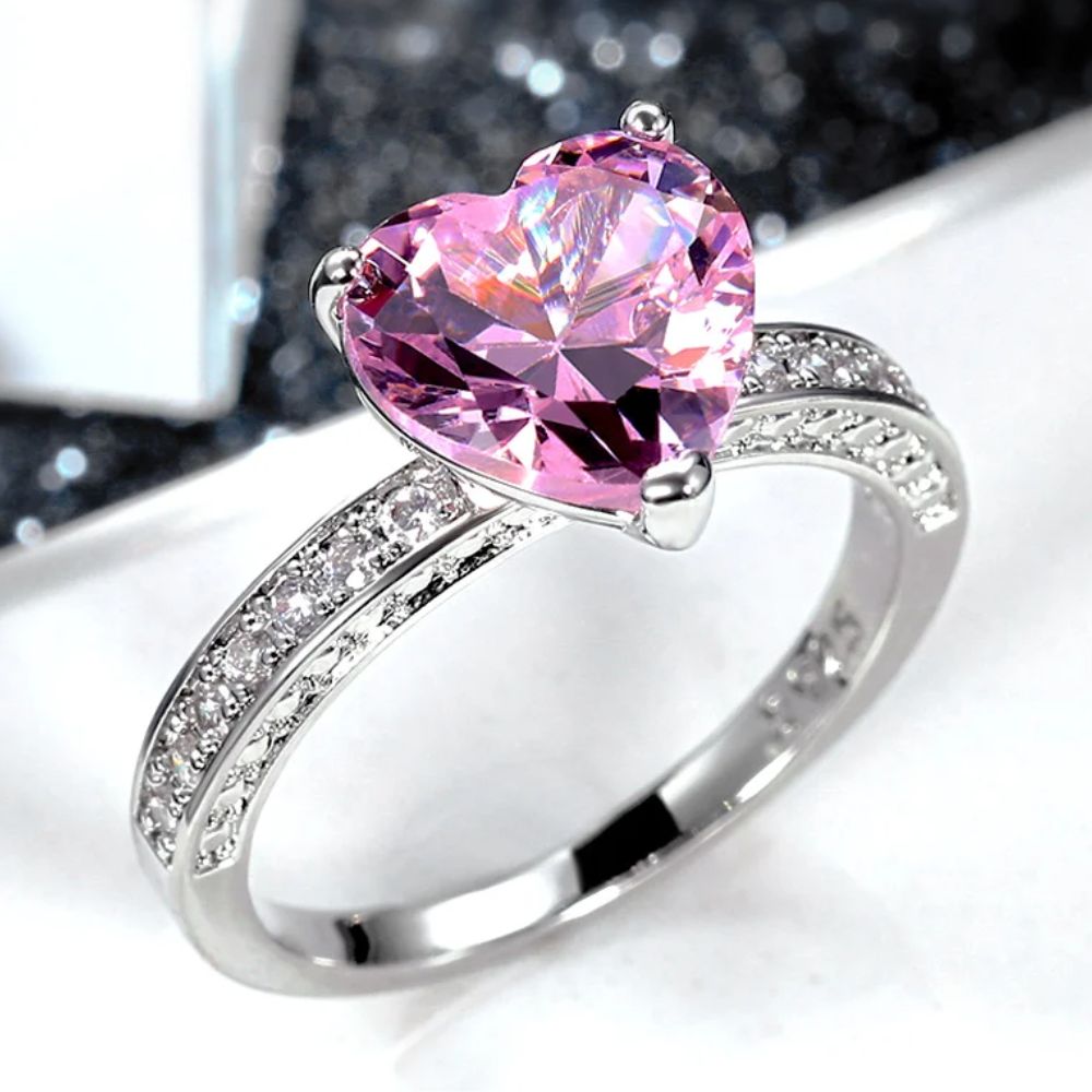 Bague Cœur Rose Argent