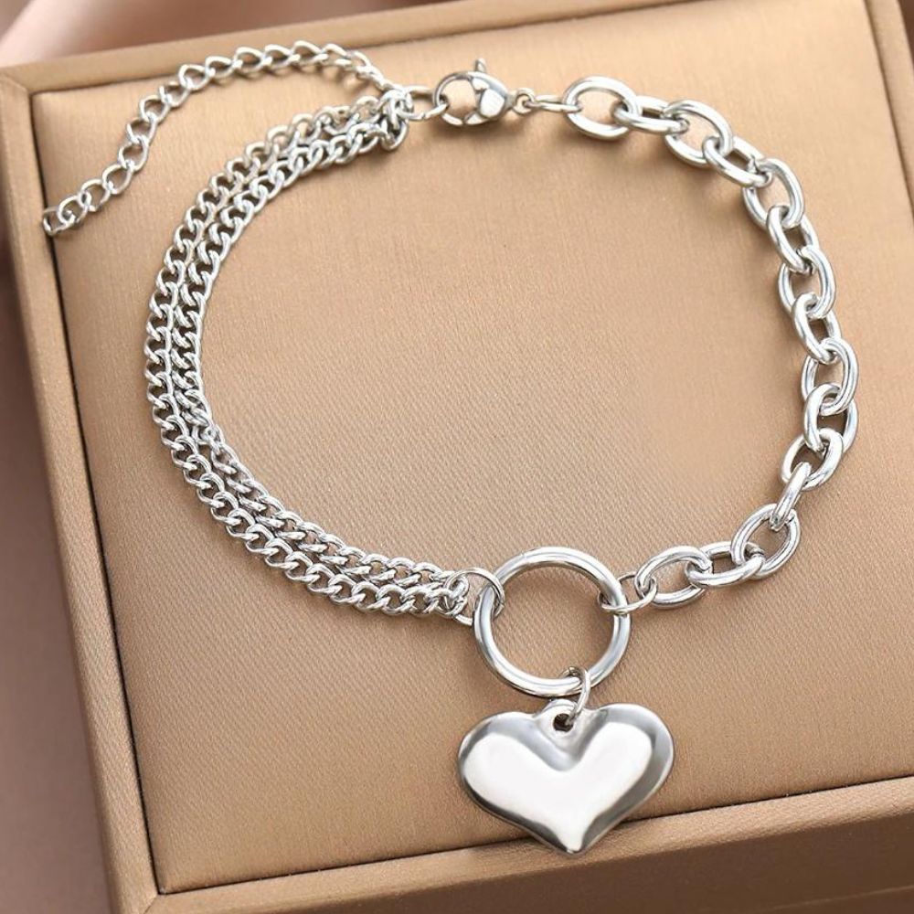 bracelet coeur trésor argenté