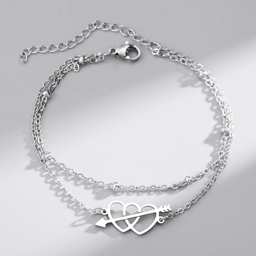 Bracelet Double Cœur et Flèche