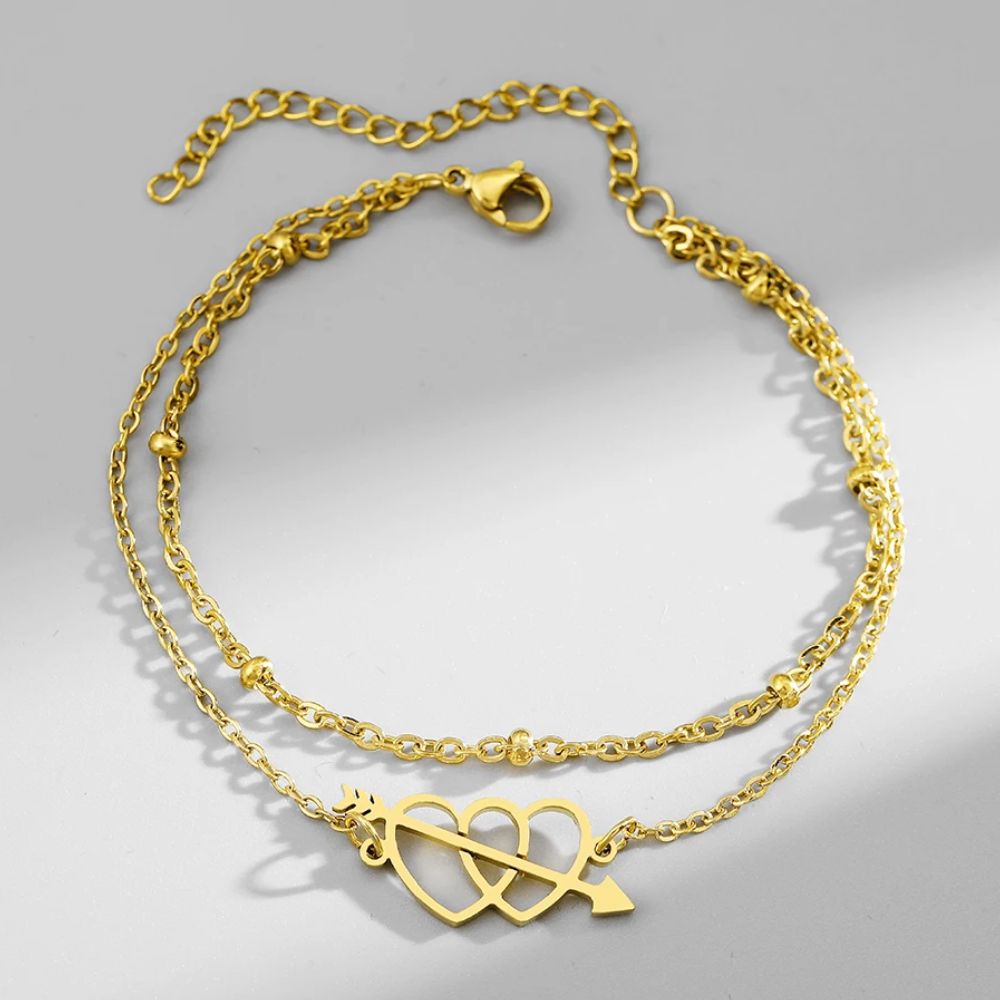 Bracelet Double Cœur et Flèche