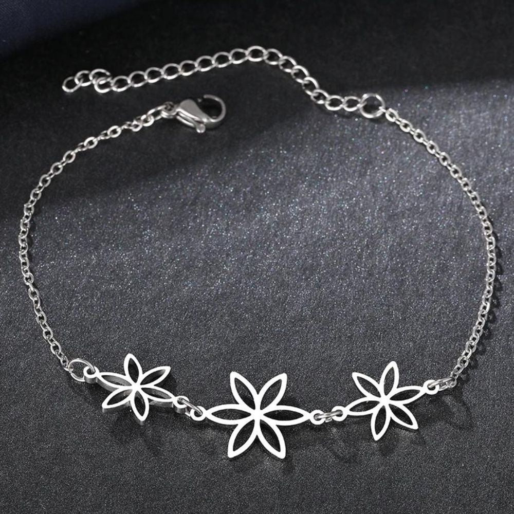 bracelet fleur acier inoxydable