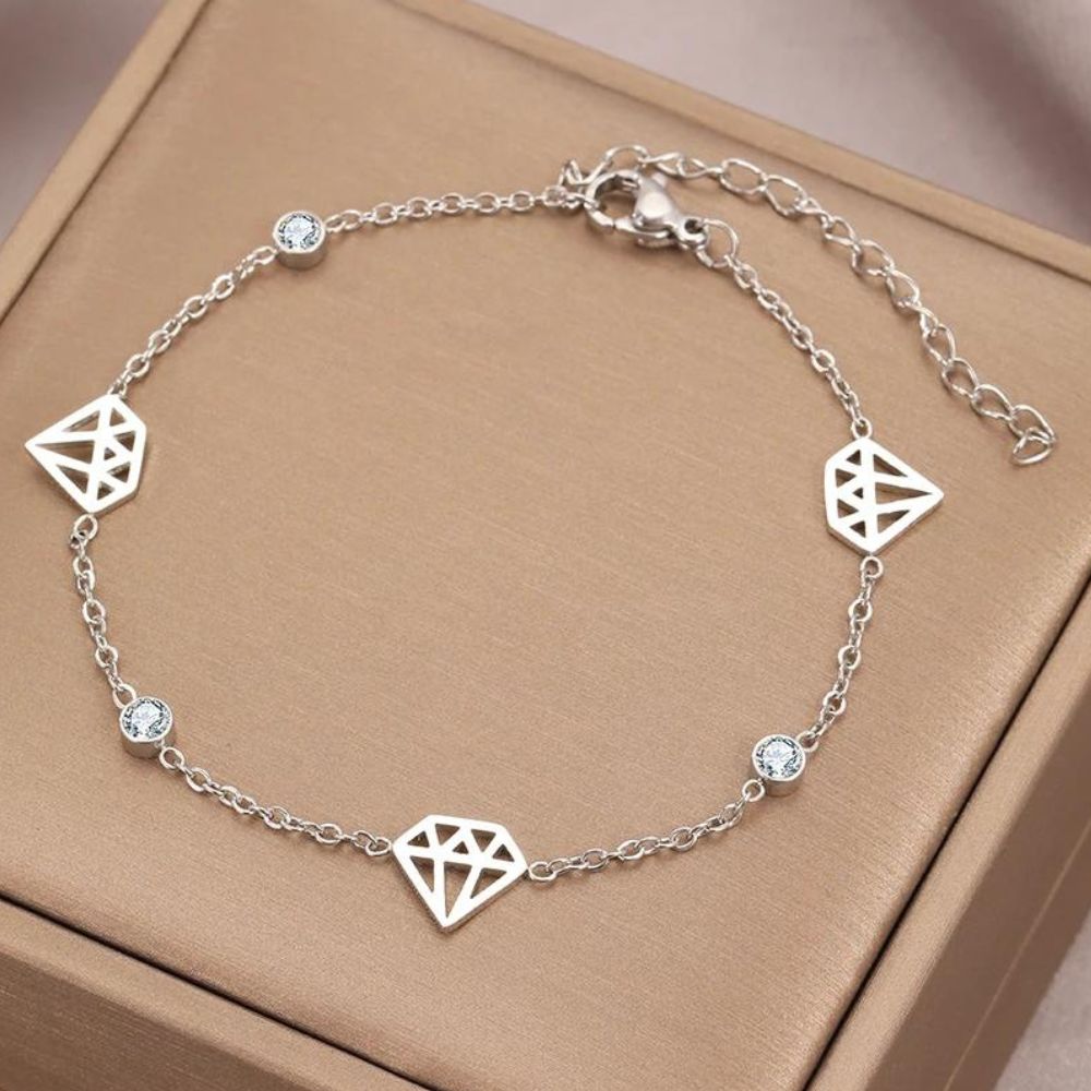 bracelet forme diamant argenté