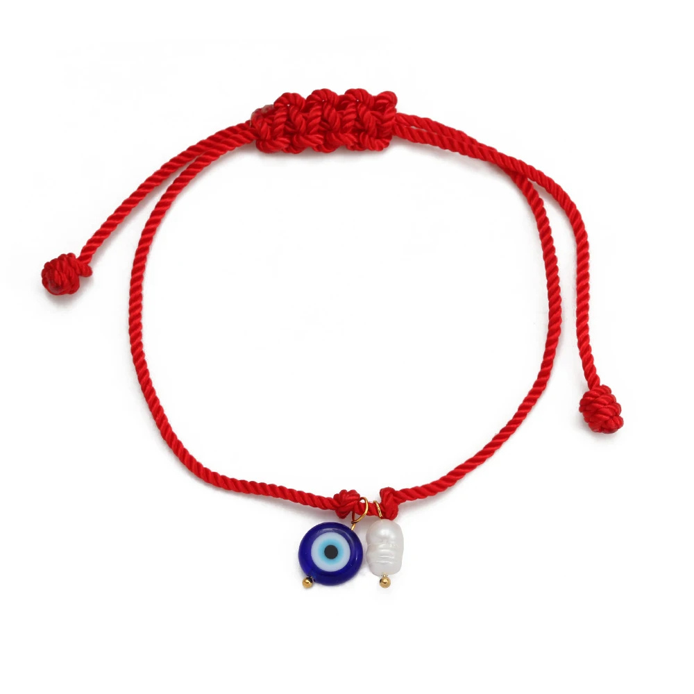Bracelet Cordon Rouge Œil et Perle Naturelle