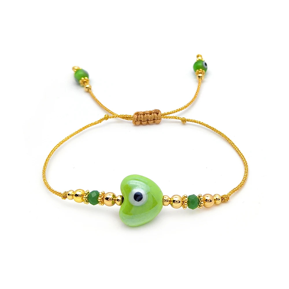 Bracelet Fil Œil Cœur Vert