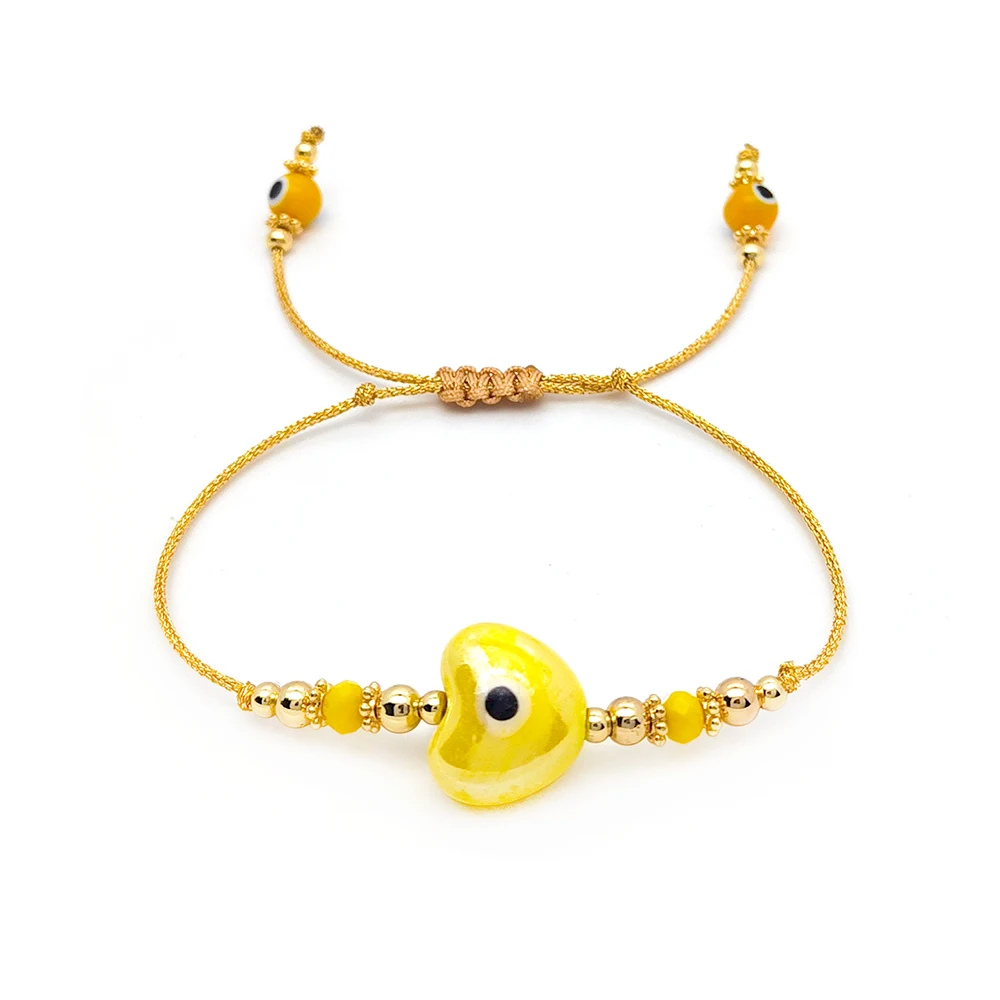 Bracelet Fil Œil Cœur Jaune