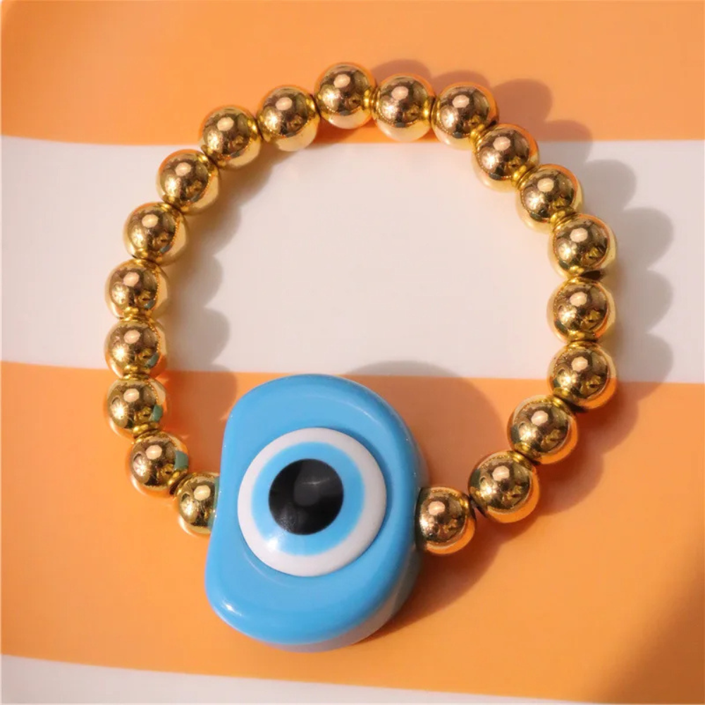 Bracelet Perle Or Œil Bleu