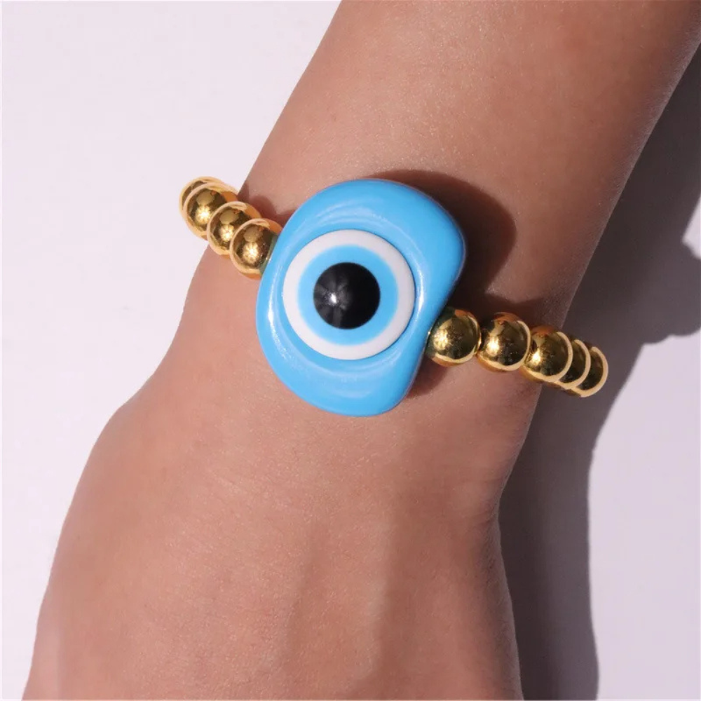 Bracelet Perle Or Œil Bleu