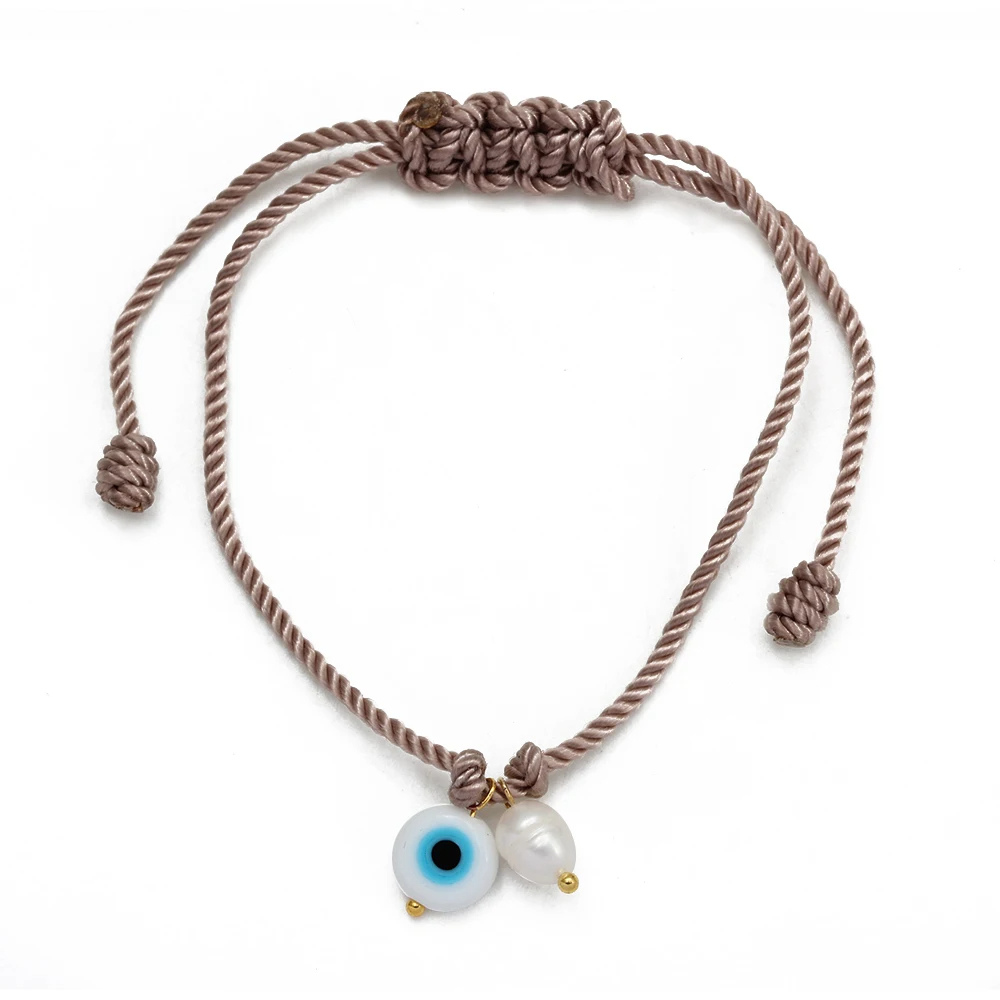 Bracelet Cordon Marron Œil et Perle Naturelle
