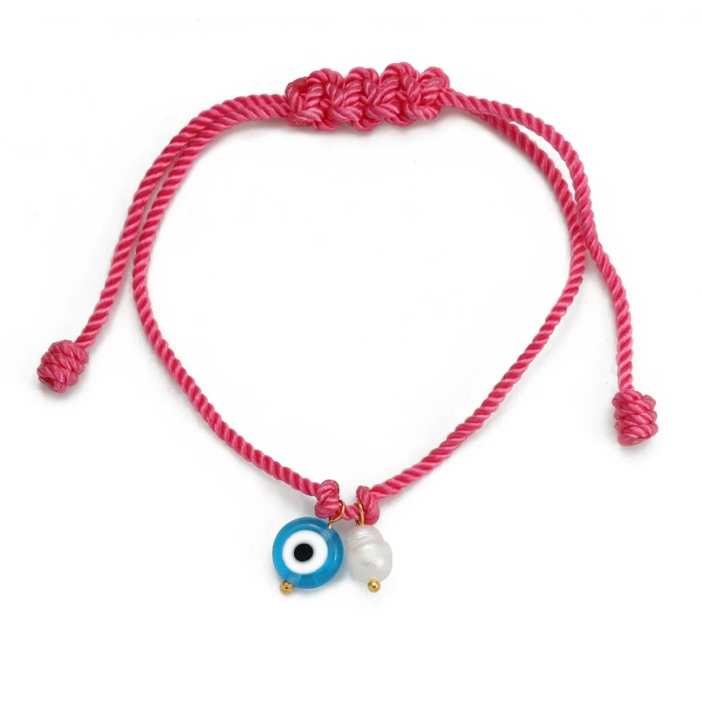 Bracelet Cordon Rose Œil et Perle Naturelle
