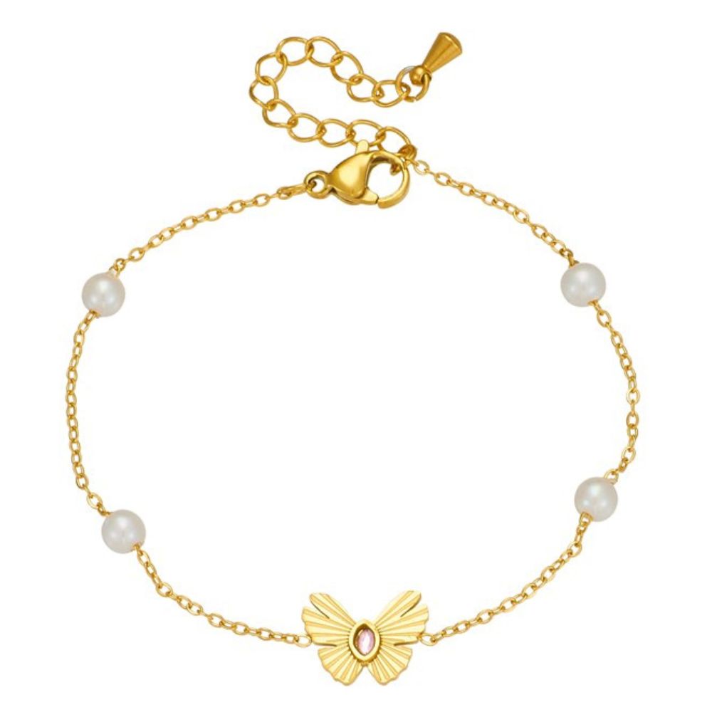 Bracelet Or Papillon Rose