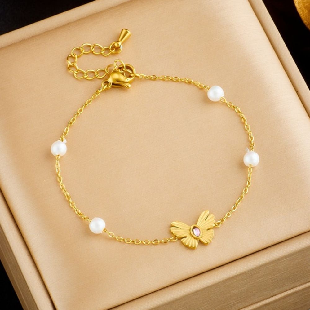 Bracelet Or Papillon Rose
