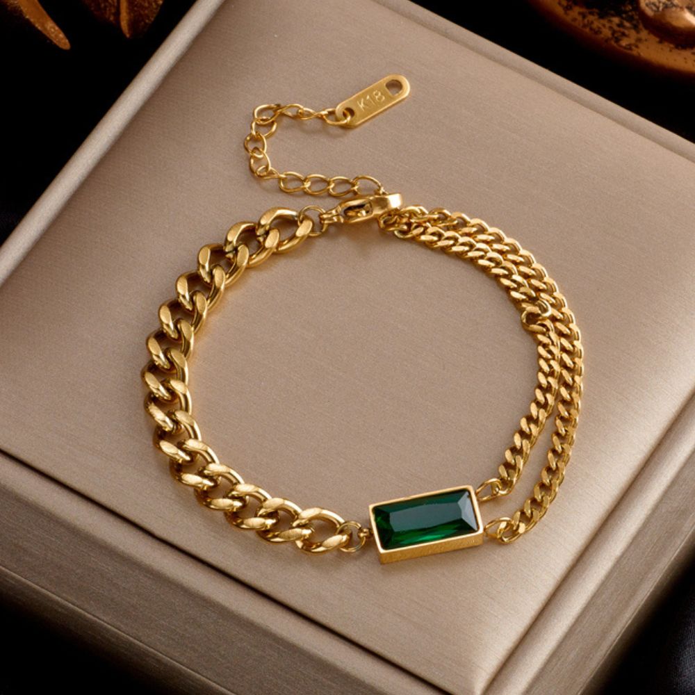 Bracelet Or Pierre Verte
