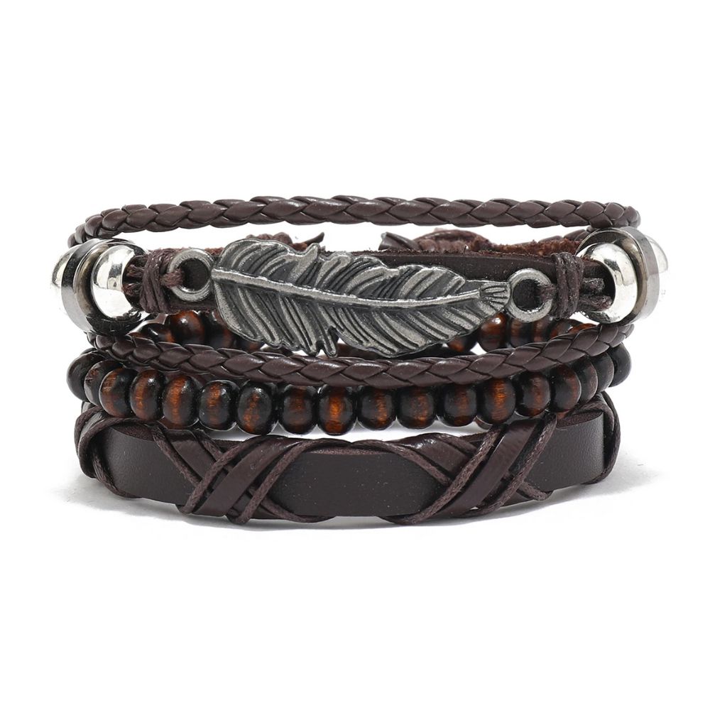 Bracelet Plume Cuir Marron