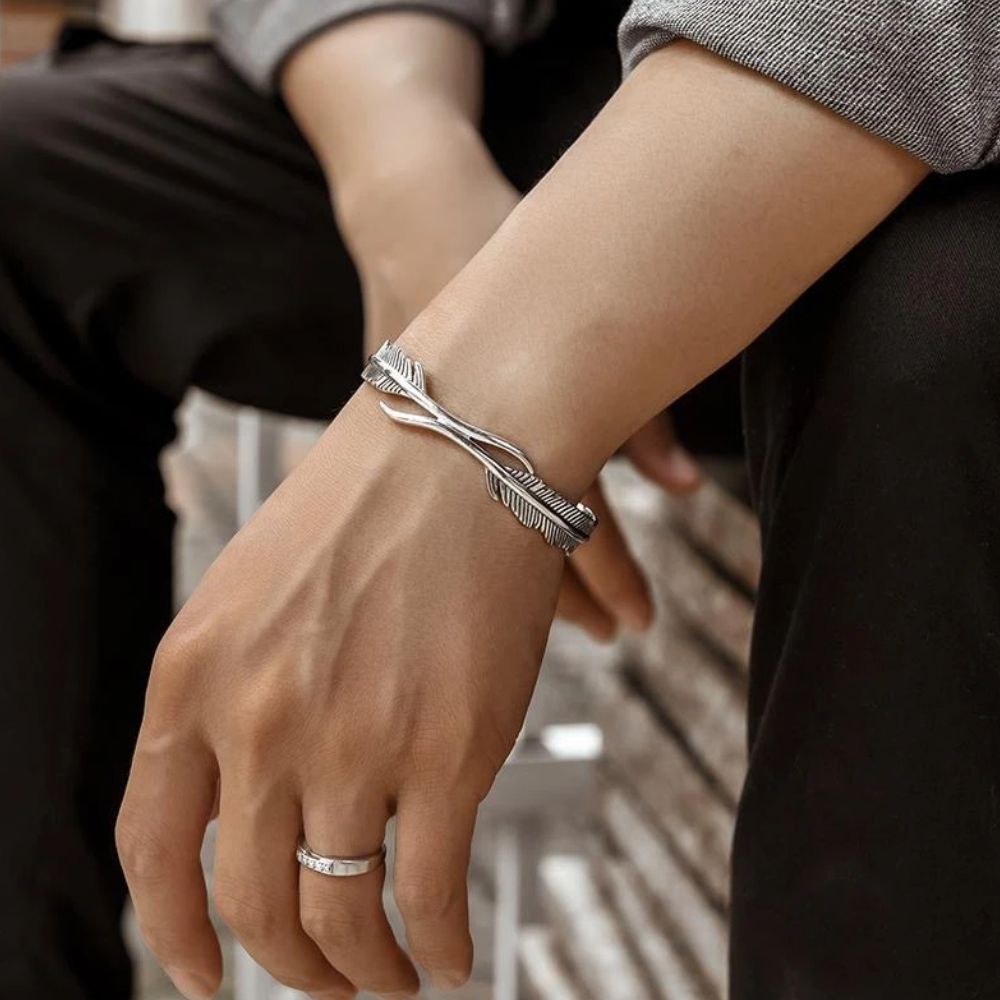 Bracelet Plume Jonc Homme Acier