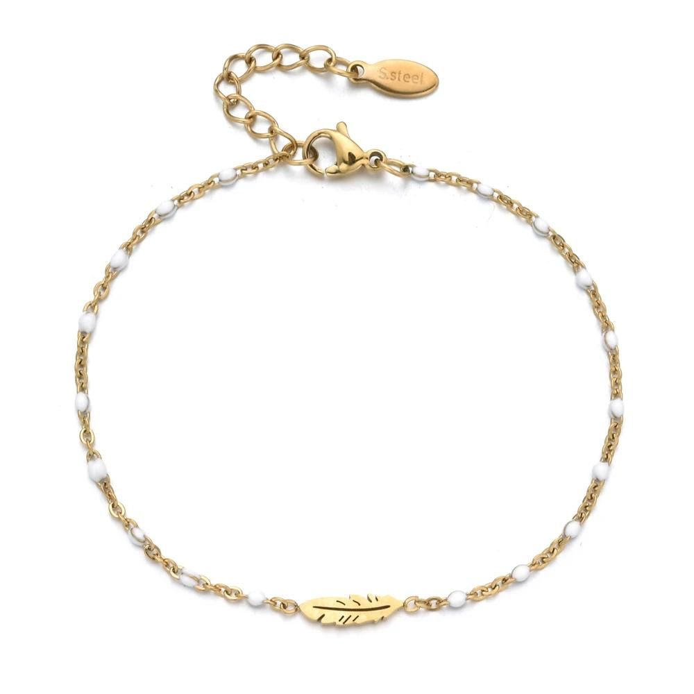 Bracelet Plume Perles Blanches