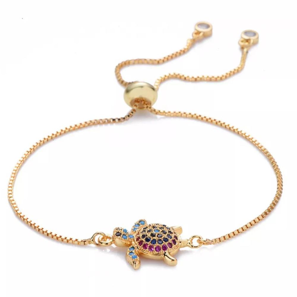 bracelet tortue strass de couleur or