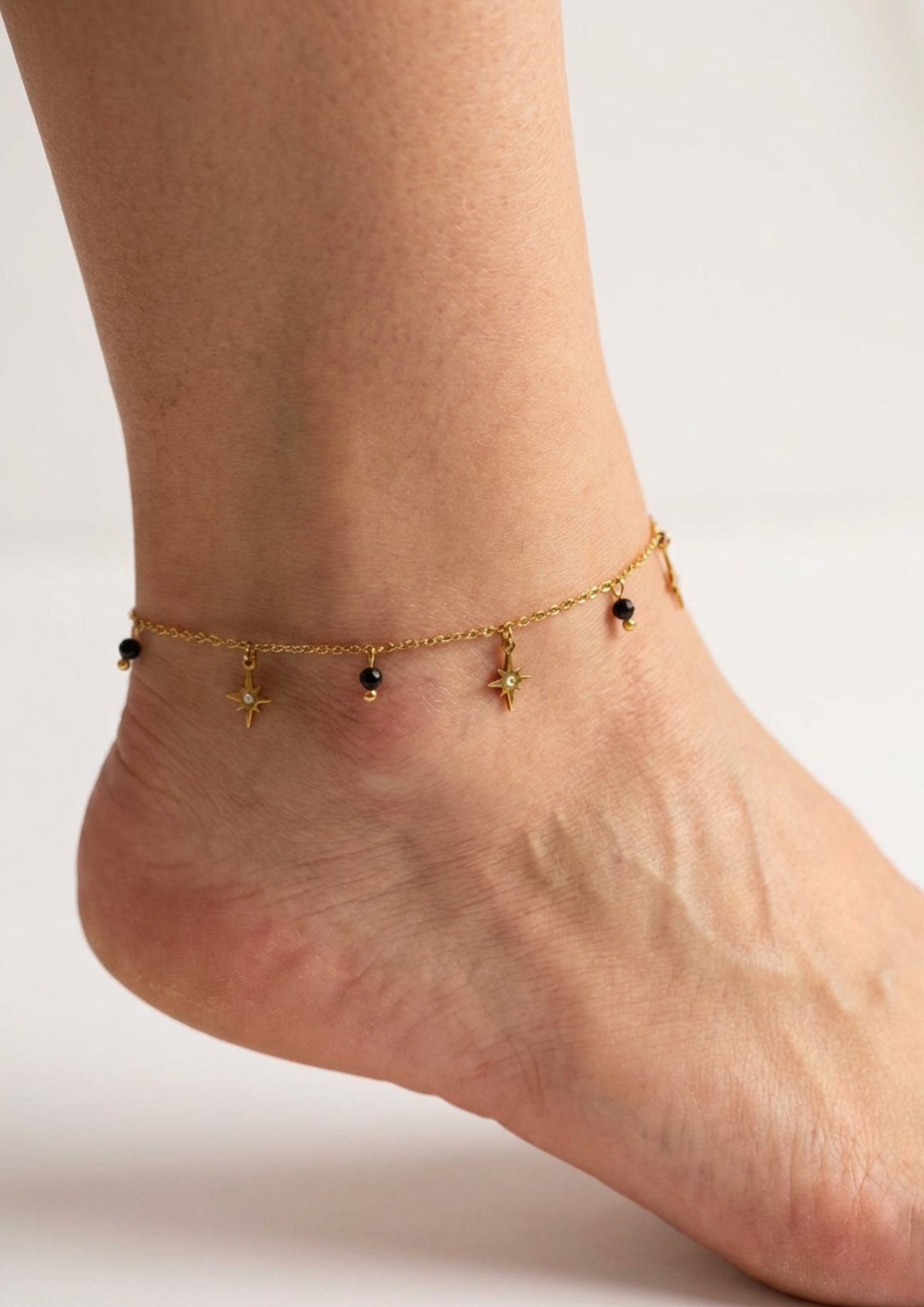 Chaîne de Cheville Étoiles Perles Noires