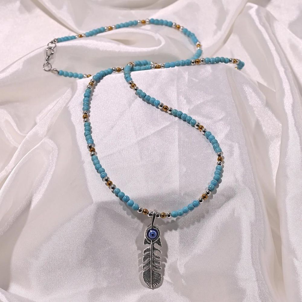 Collier Perles Plumes