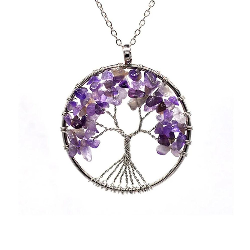 Collier Arbre de Vie Pierres Violettes
