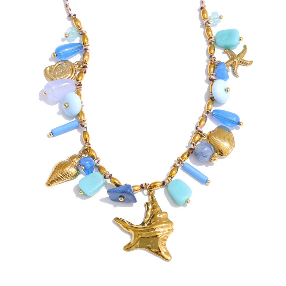 Collier Charms Coquillage Bleu
