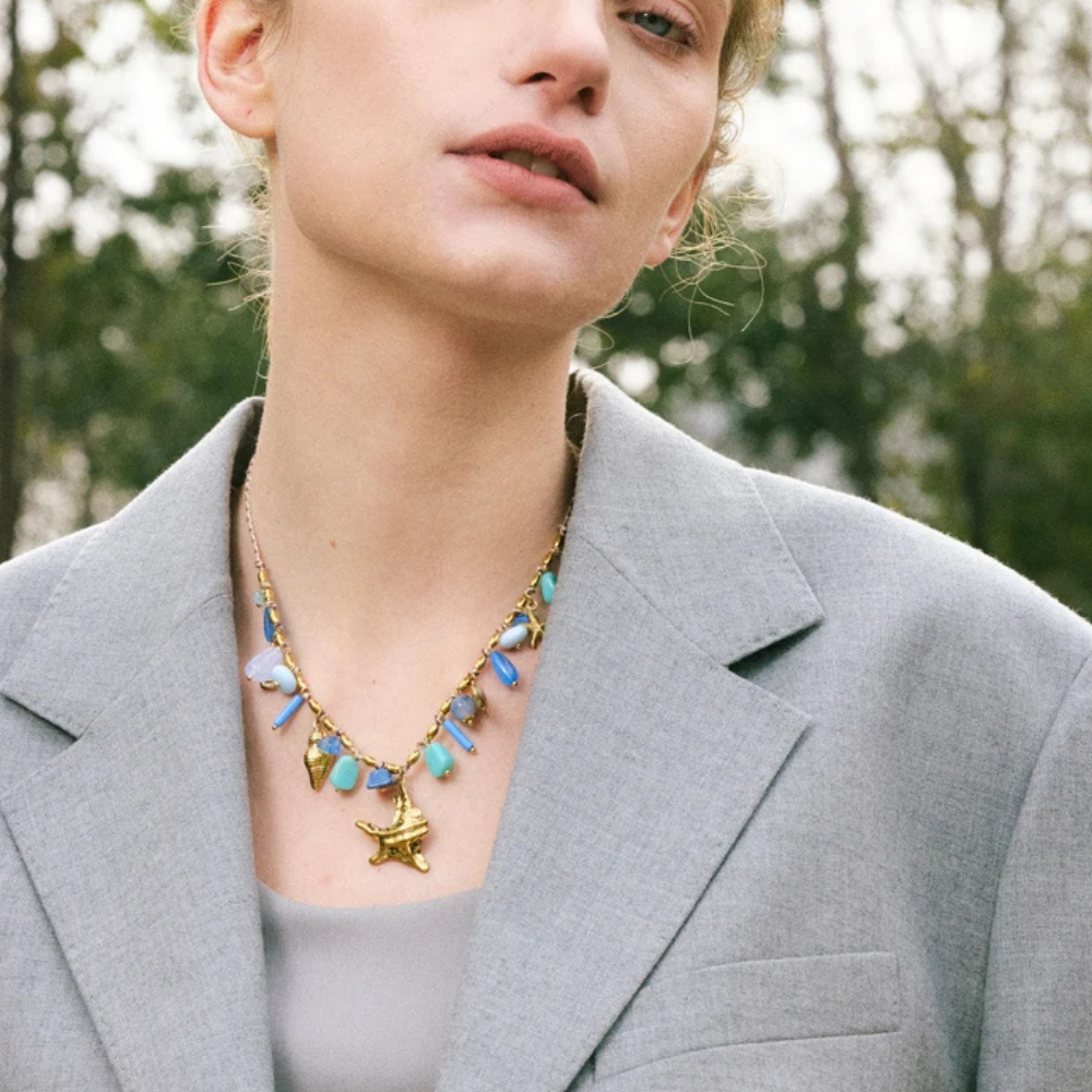 Collier Charms Coquillage Bleu