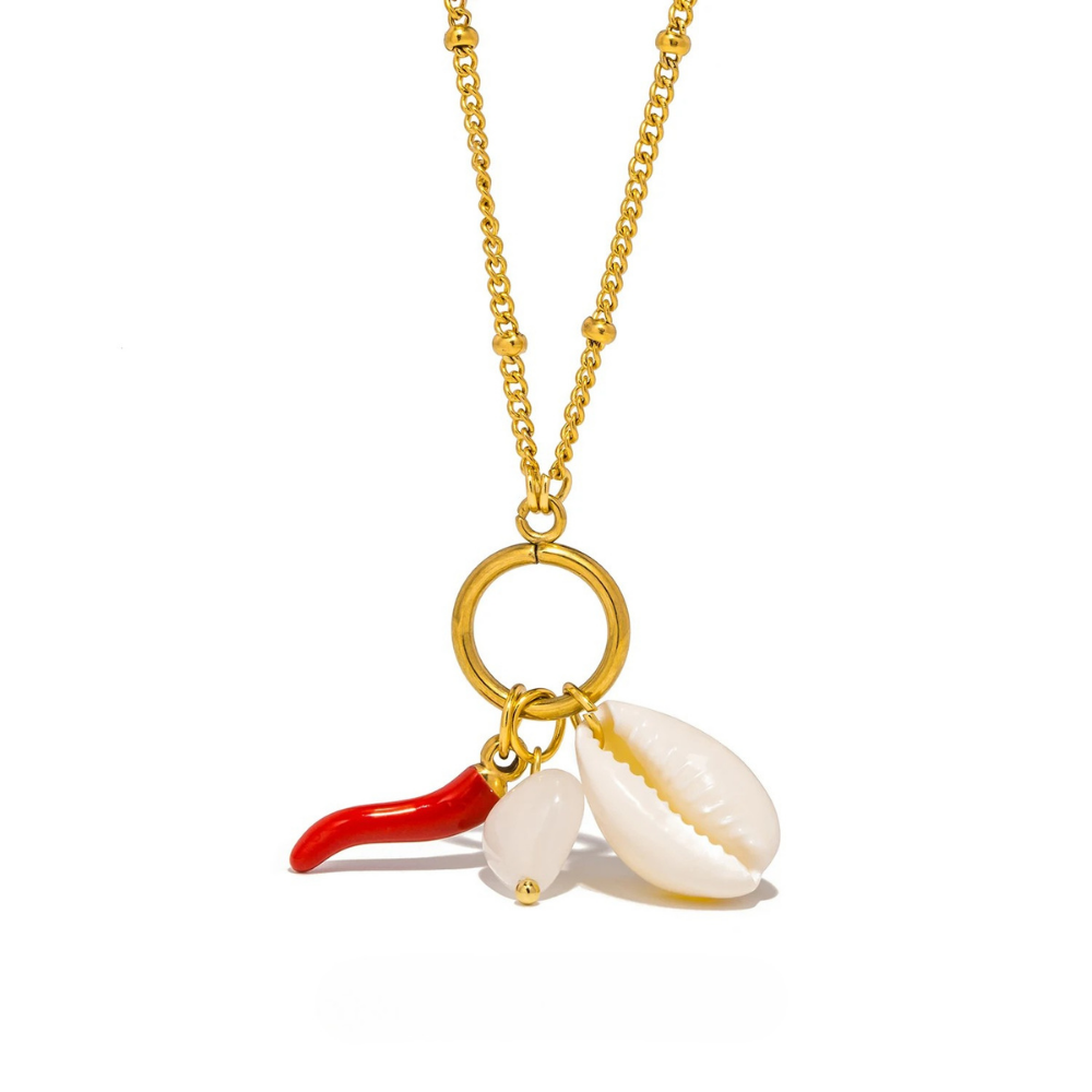 Collier Coquillage Corail Rouge