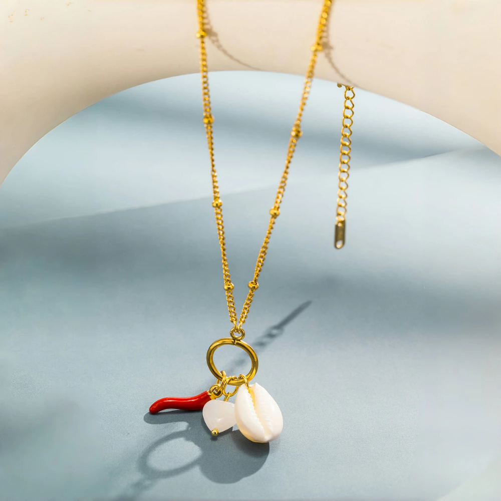 Collier Coquillage Corail Rouge