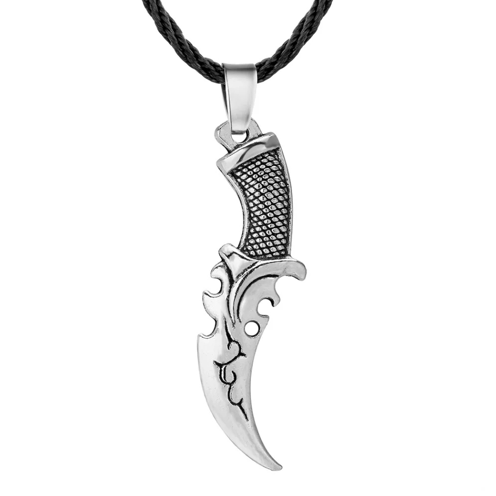 Collier Pendentif Poignard Cosplay - Argenté, Chaîne 50 Cm, Pendentif 3,5x0,5 Cm, Métal, Style épuré