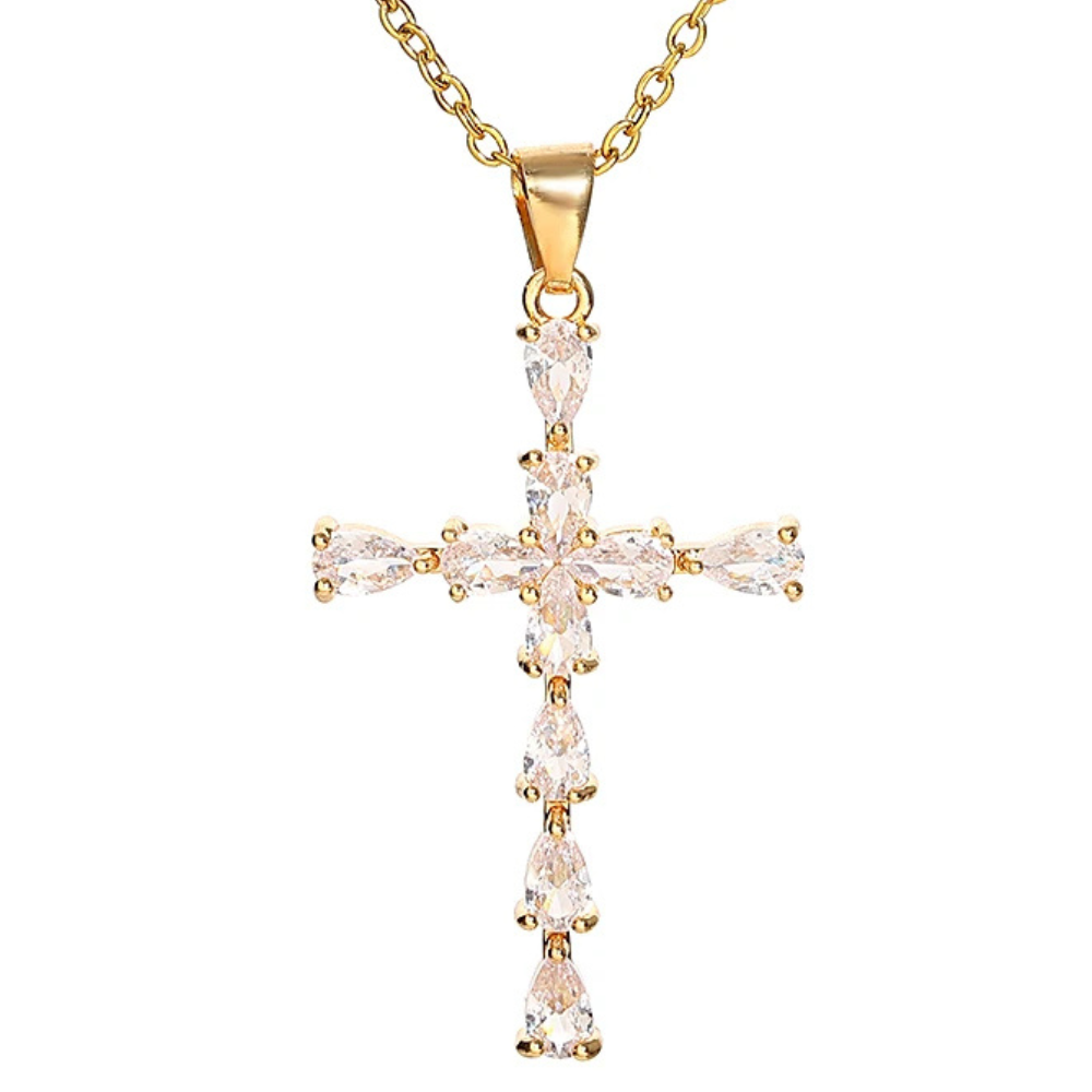 Collier Pendentif Croix Cristaux