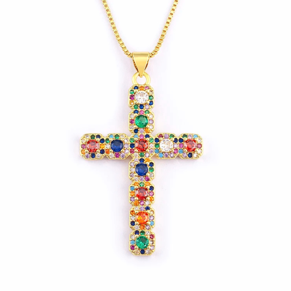 Collier Croix Diamant Multicolore
