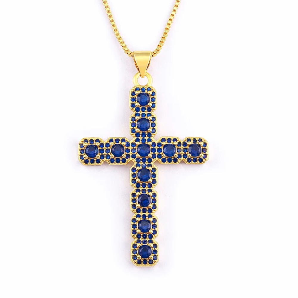 Collier Croix Bleu Marine