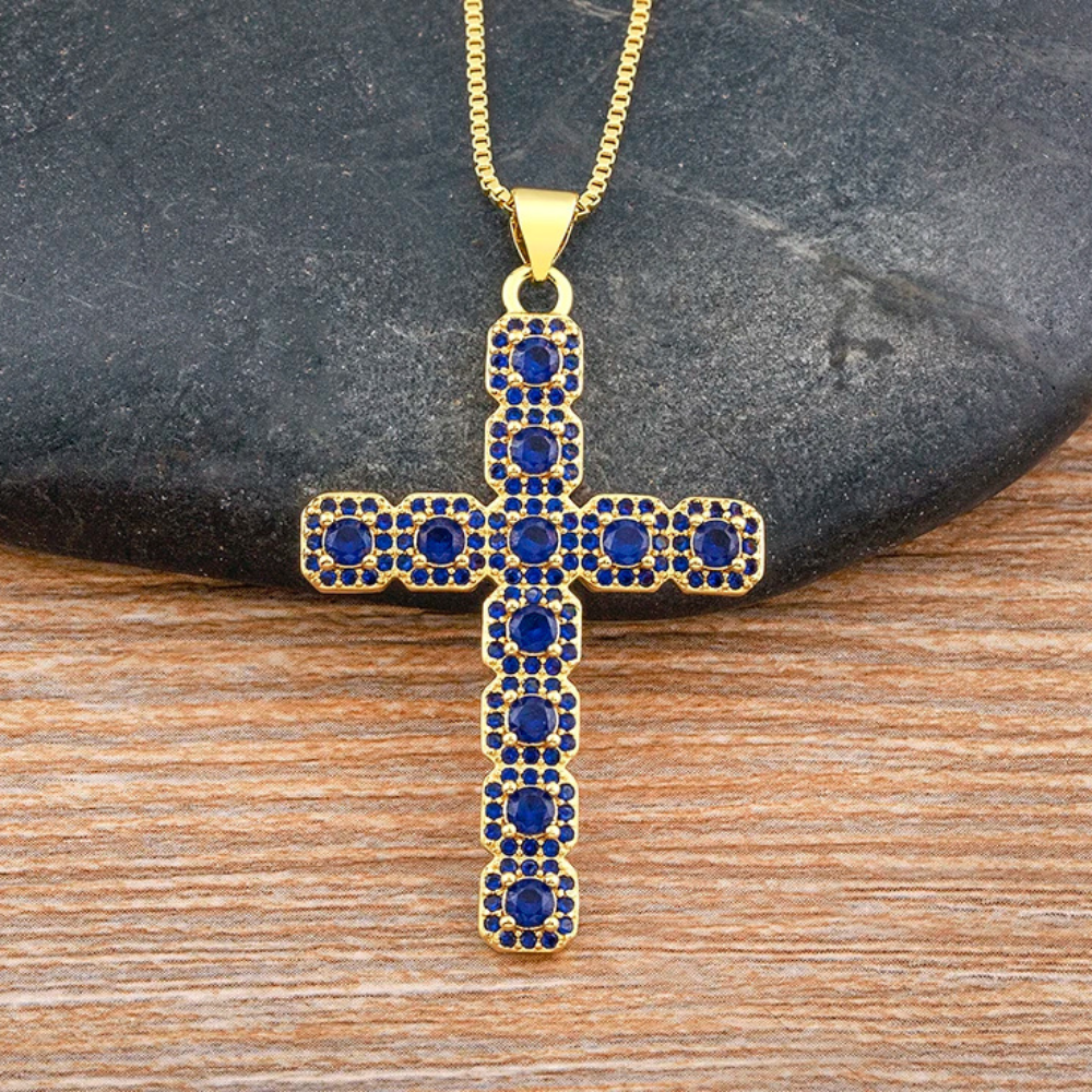 Collier Croix Bleu Marine