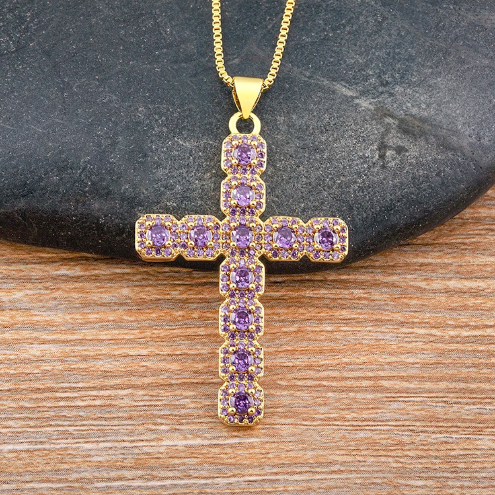 Collier Croix Lilas
