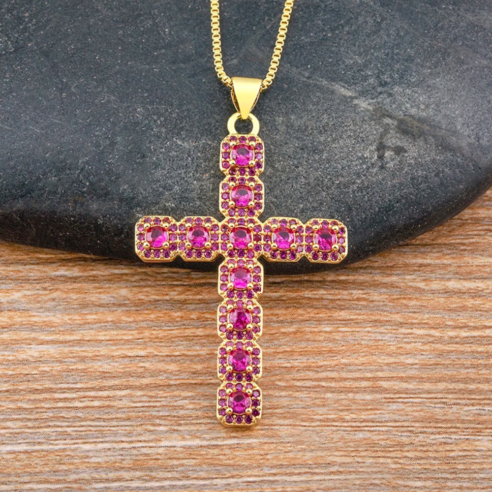 Collier Croix Rose