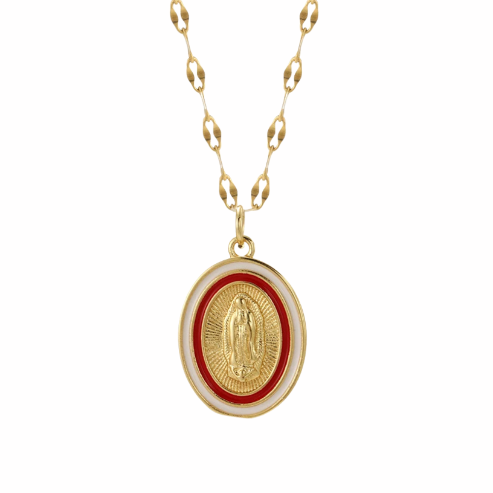 Collier Vierge Marie Or Rouge