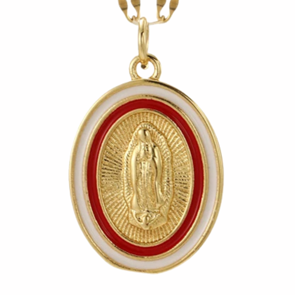 Collier Vierge Marie Or Rouge