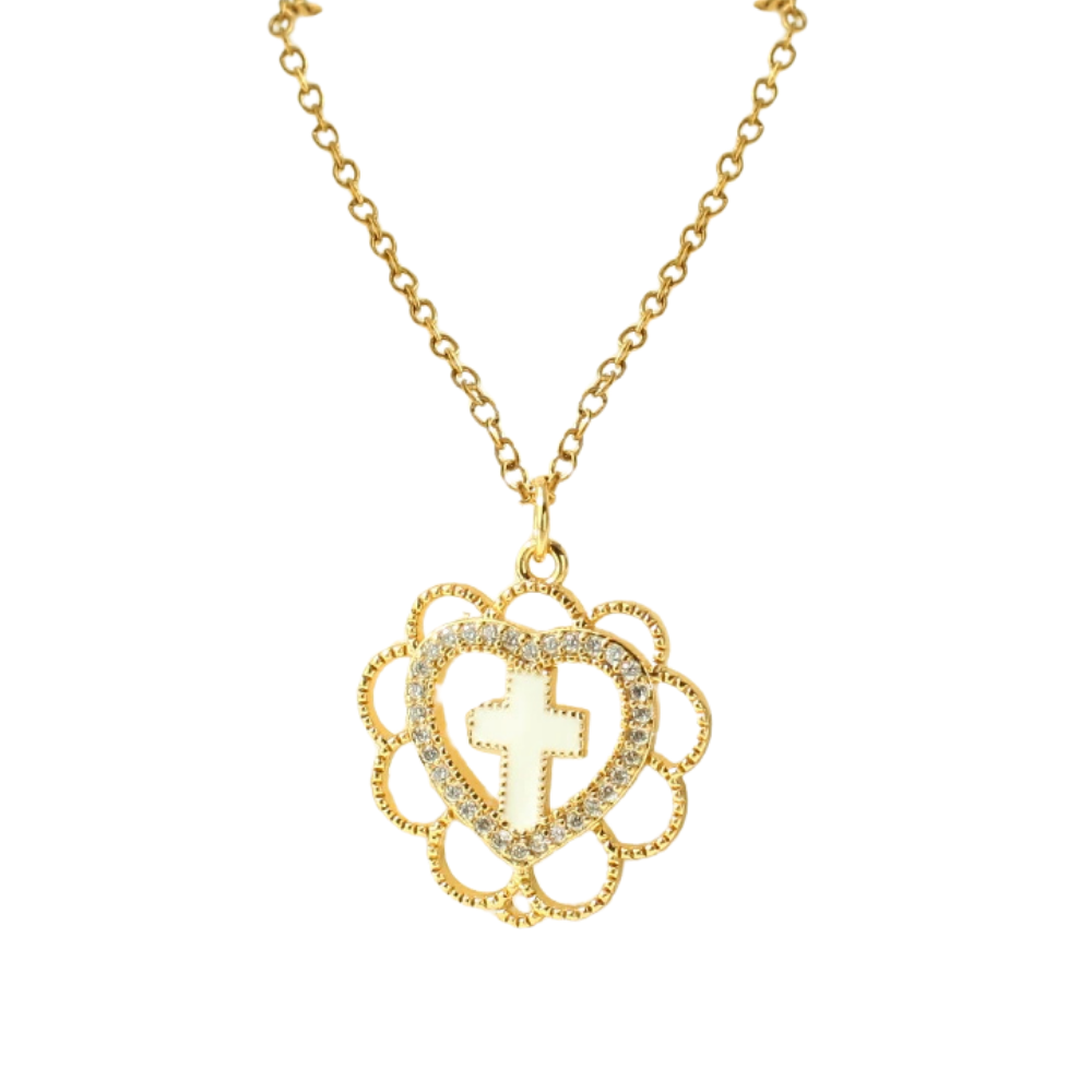 Collier Croix Blanche Cœur